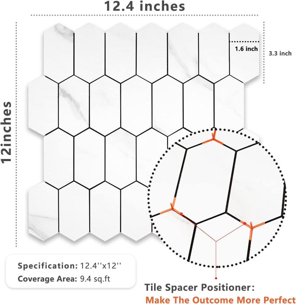 Long Hexagon Peel and Stick Backsplash Tile Size