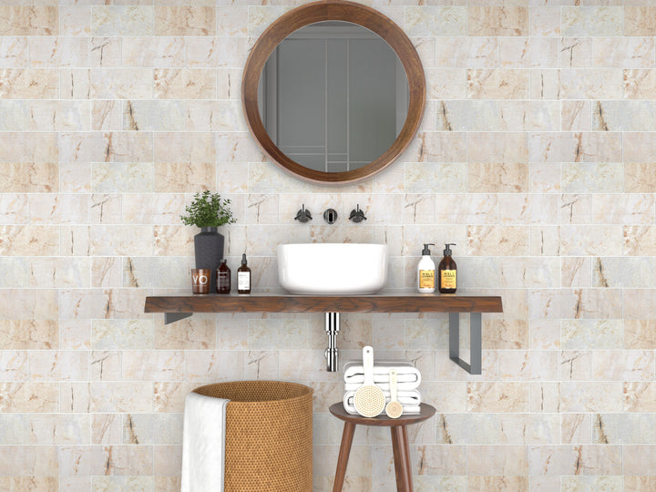 Peel and Stick Subway Tile | 3D Textured Upgrade Grounted Effect Ahesive Tile in Stone Beige