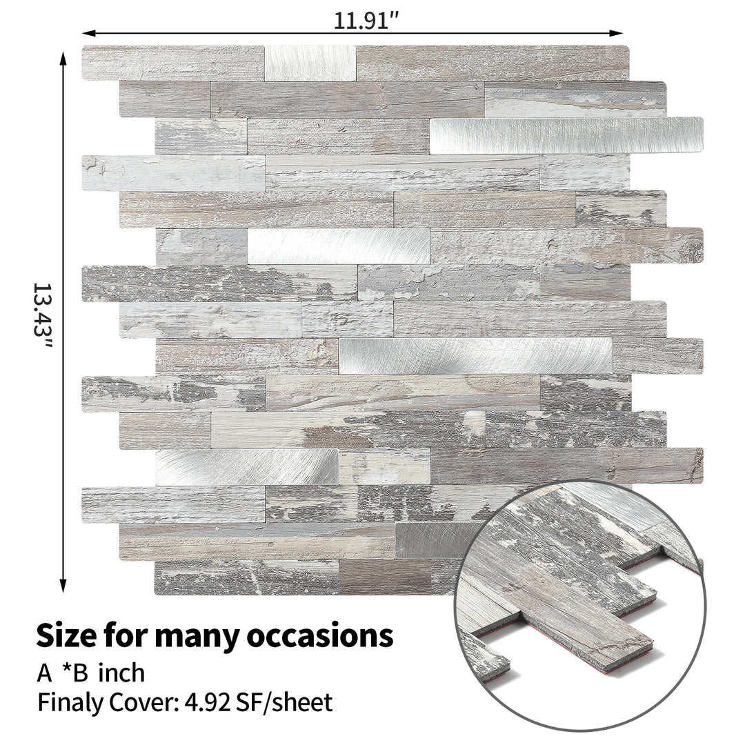 12" X 12" Light Rustic Peel and Stick Wood Backsplash Premium Linear Blend Tile