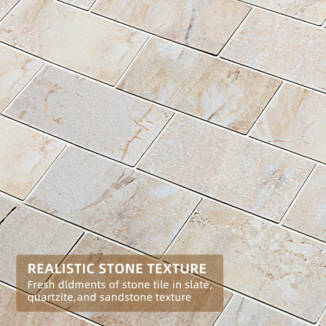 Peel and Stick Subway Tile | 3D Textured Upgrade Grounted Effect Ahesive Tile in Stone Beige