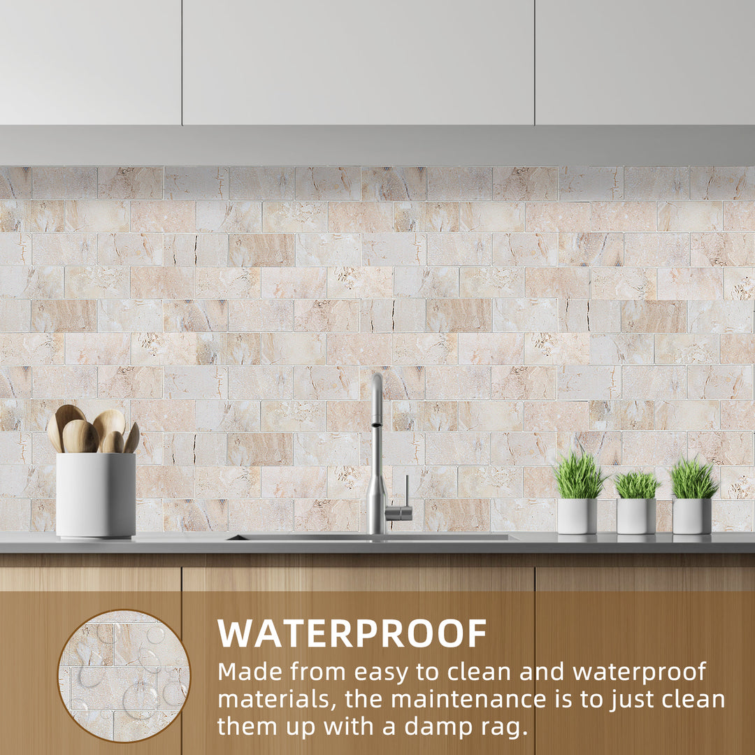 Peel and Stick Subway Tile | 3D Textured Upgrade Grounted Effect Ahesive Tile in Stone Beige