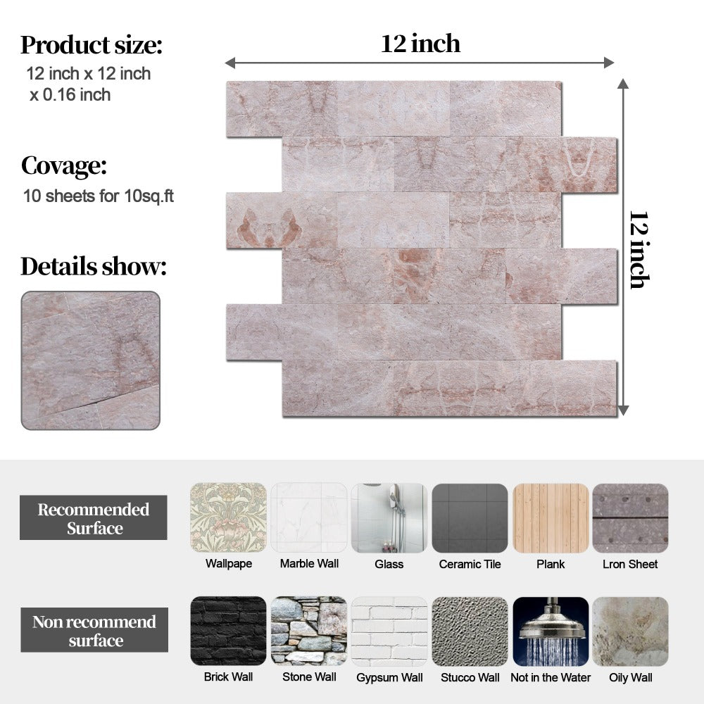 Peel And Stick Stone Backsplash size: 12''x 12''