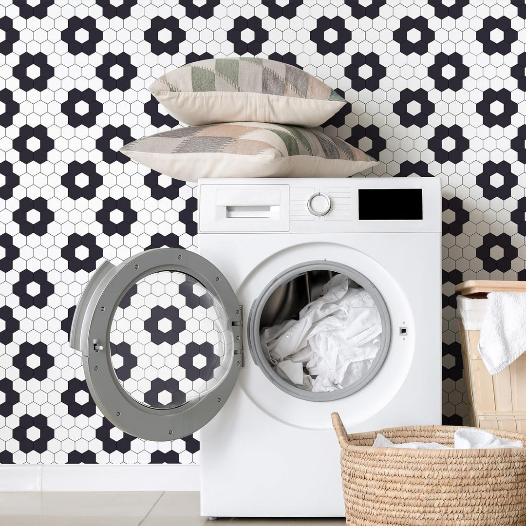 hexagon tile backsplash stick on laundry room