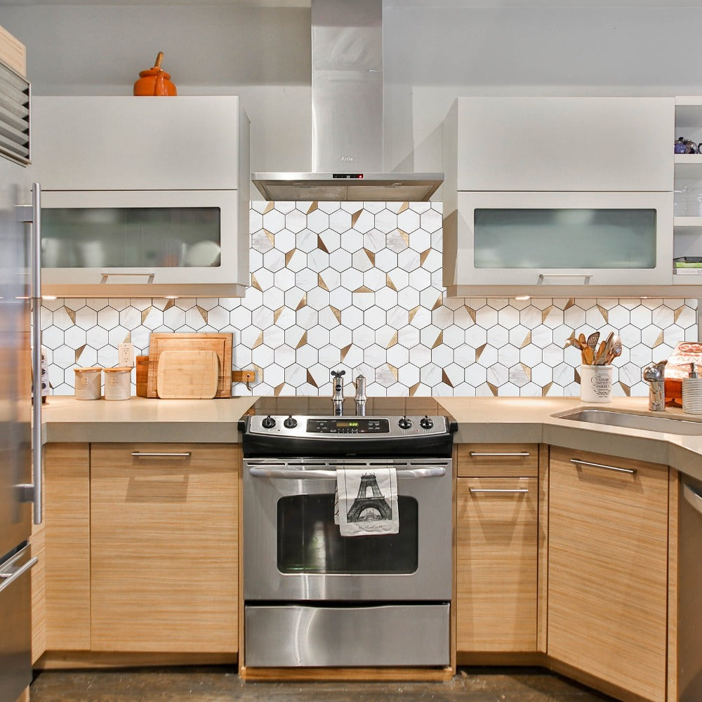 Hexagon backsplash tile stick on kitchen