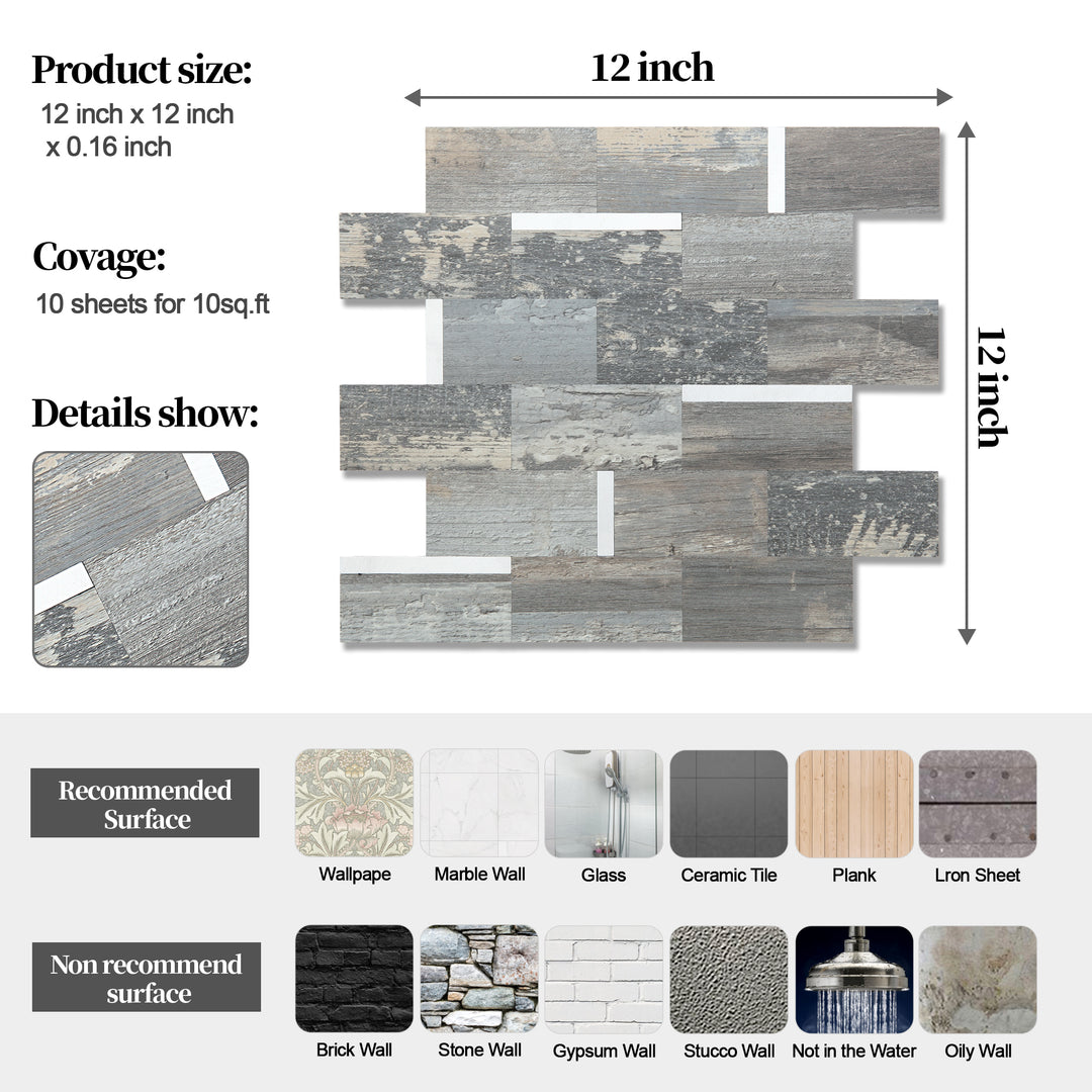 wood mixed metal tile size