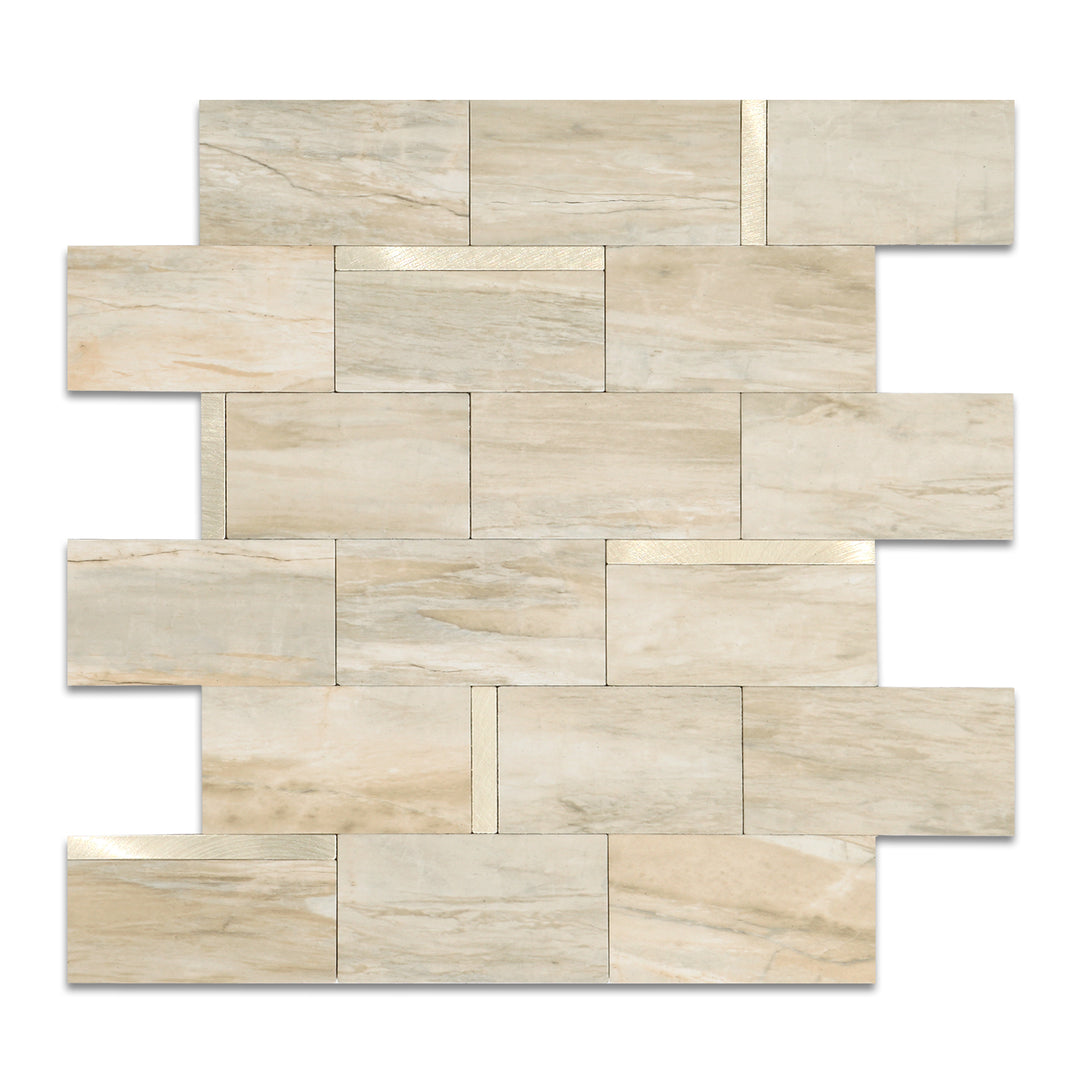 Beige Marble Mixed Gold Metal peel and stick tiles