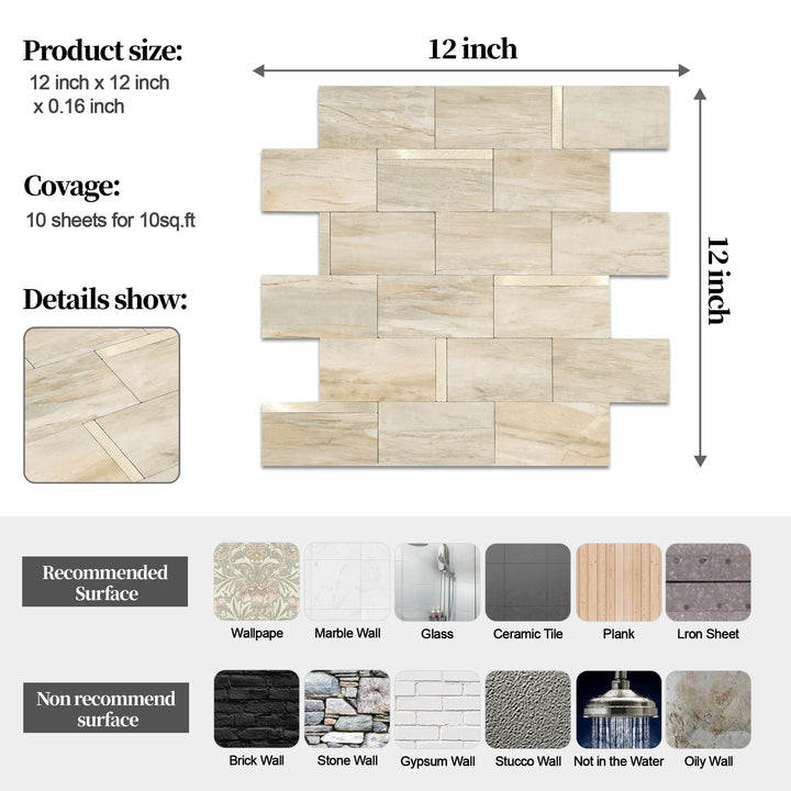 Size details of adhesive wall tiles