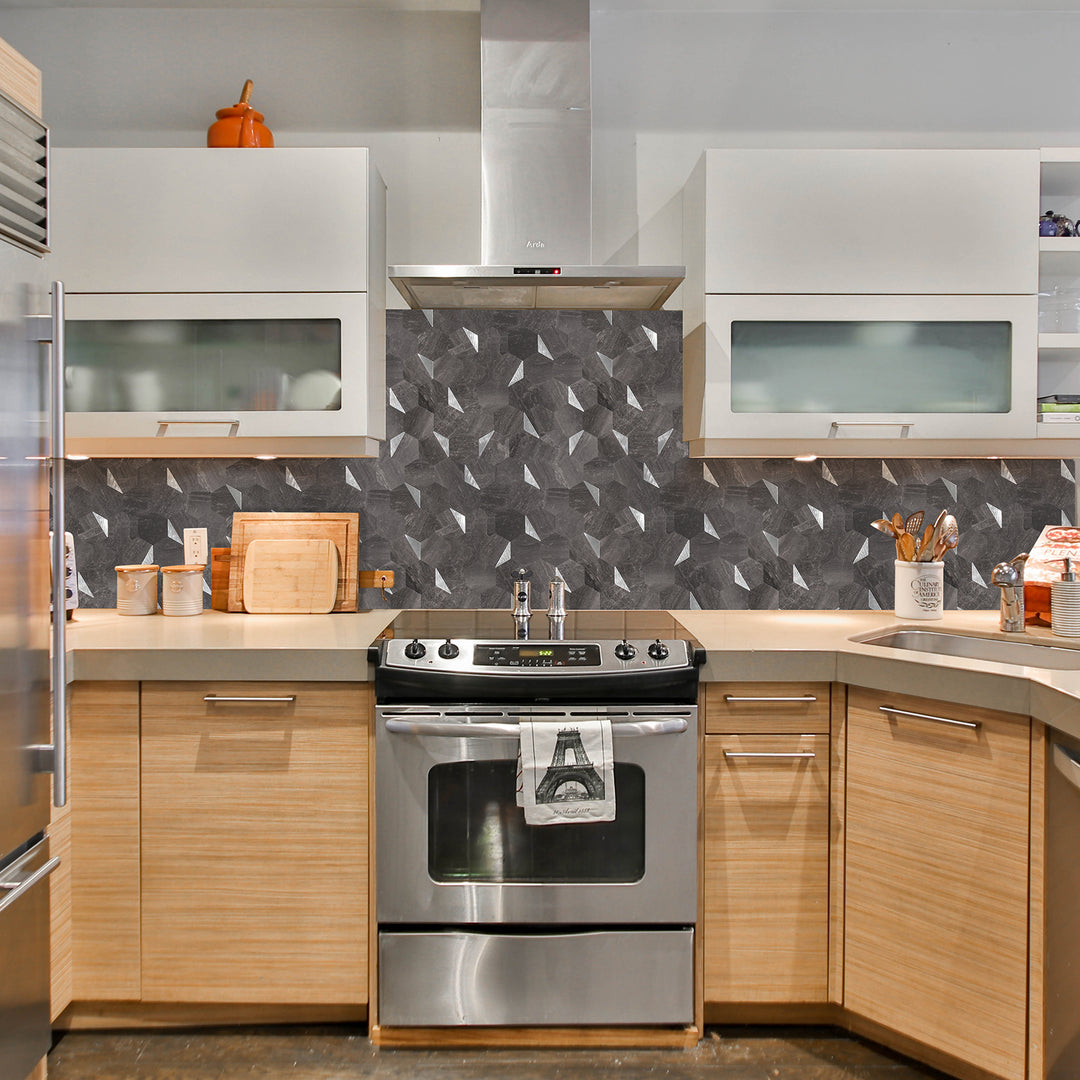 Hexagon tile stick on kitchen backsplash