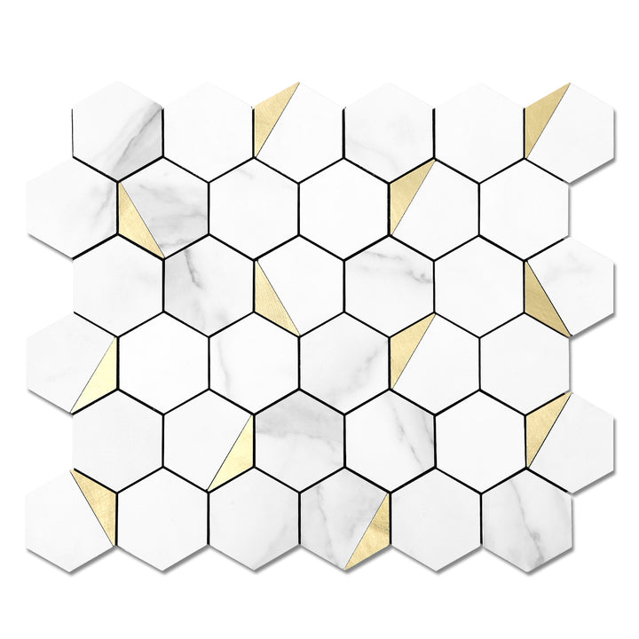 Fishbelly White Metal Gold Hexagon Tile