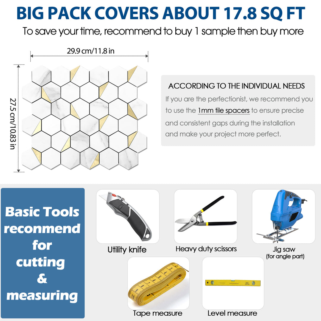 hexagon tile size