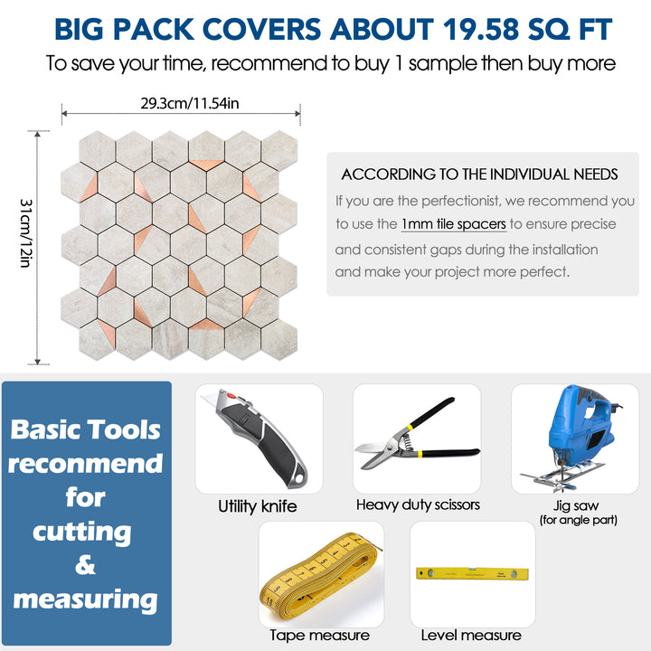 hexagon tile size