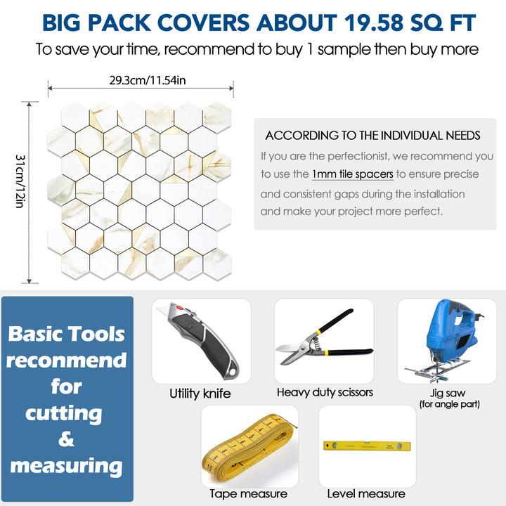 hexagon tile size