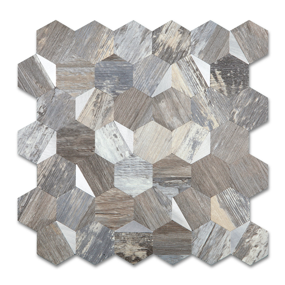 Rustic wood peel and stick hexagon tile