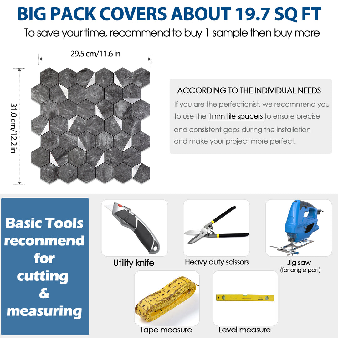 hexagon tile size