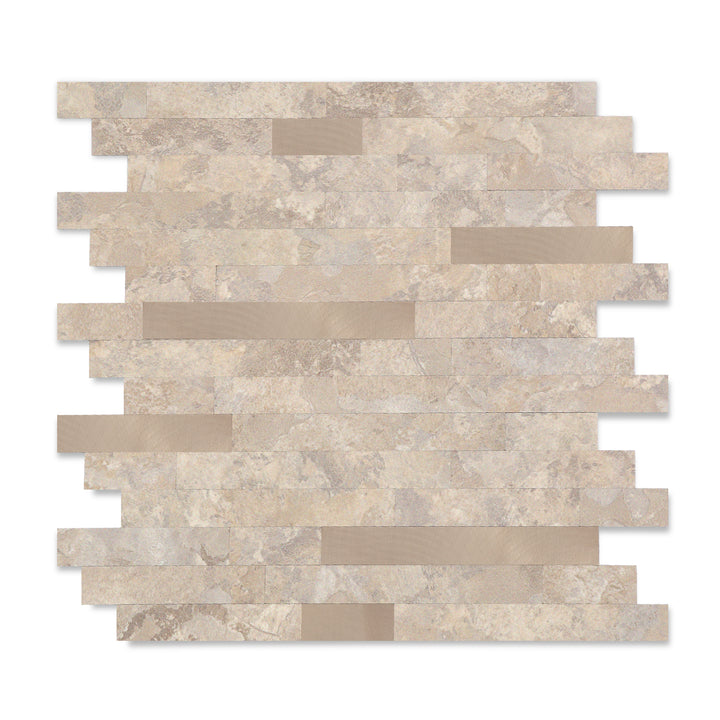 Beige Stone with Gold Metal peel and stick tile