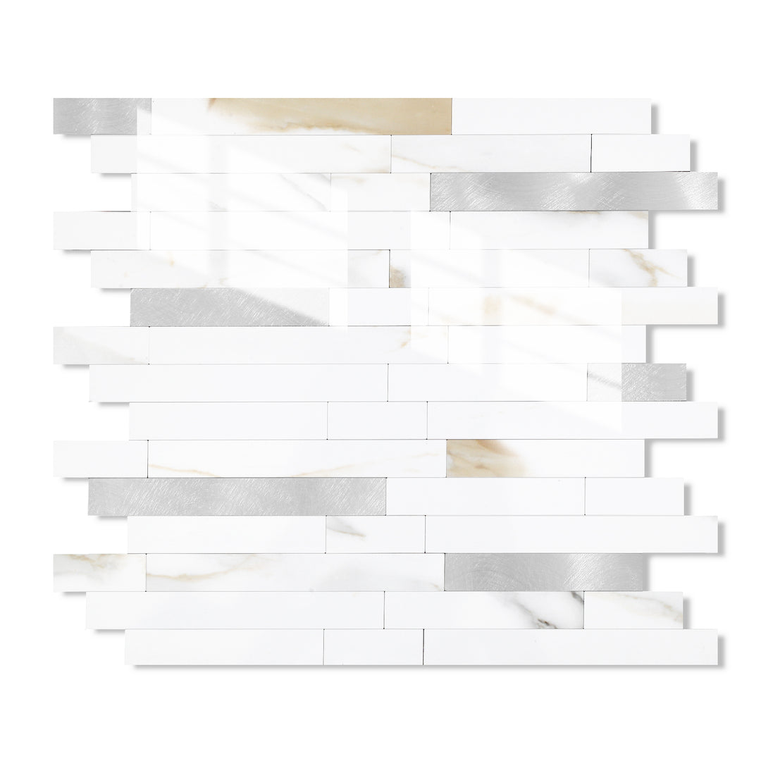 12" X 12" Polished Marble Peel and Stick Backsplash Linear Blend Tile