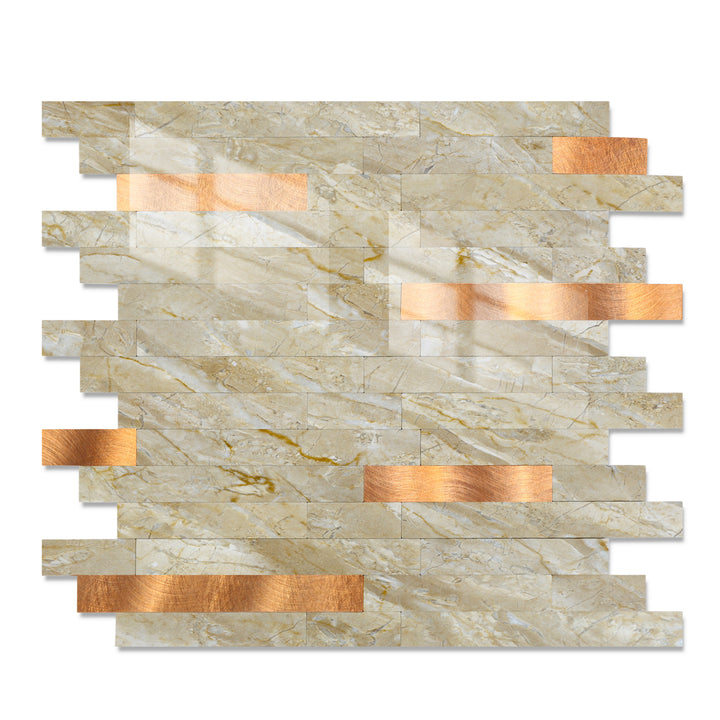 12" X 12" Polished Beige Peel and Stick Backsplash Linear Blend Tile