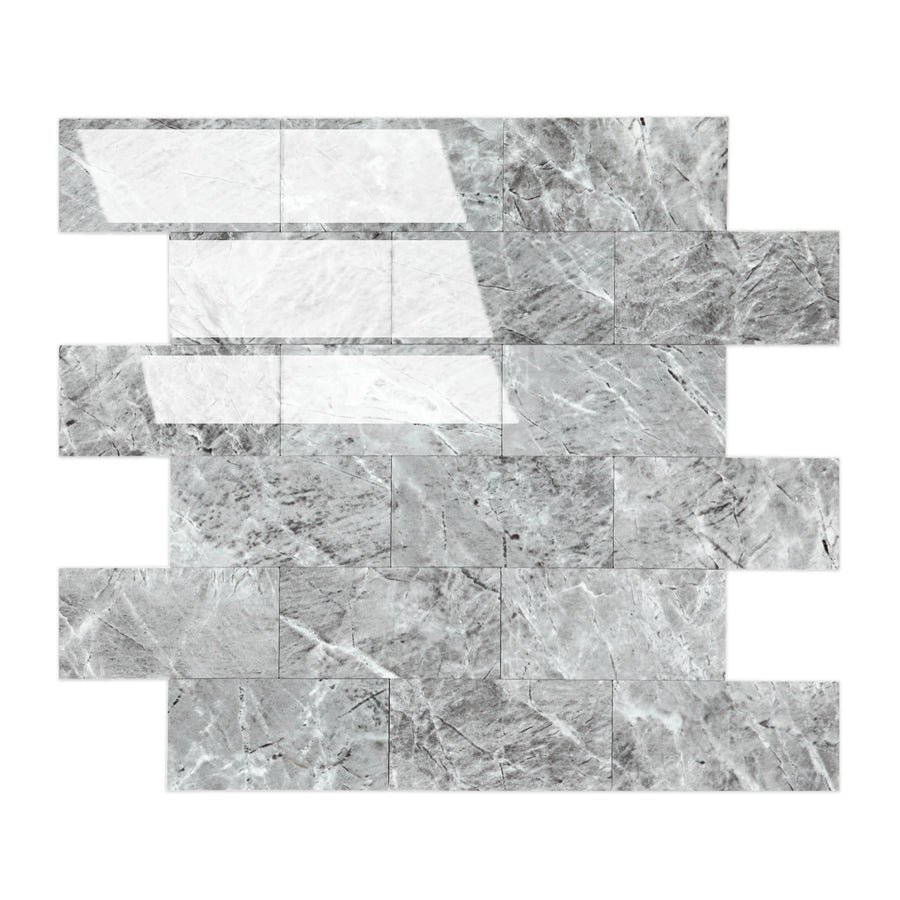 Polished Gray peel and stick floor tile