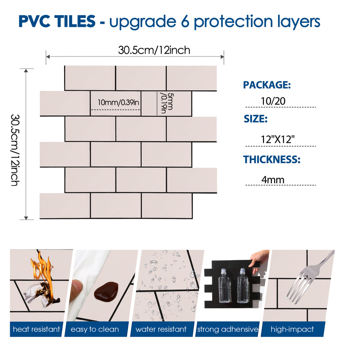 pvc backsplash tile size