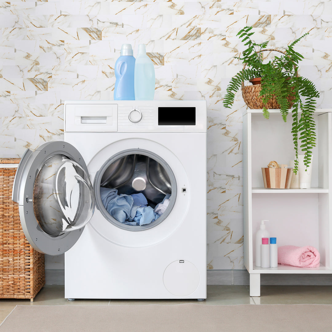 peel and stick brick tile for laundry room