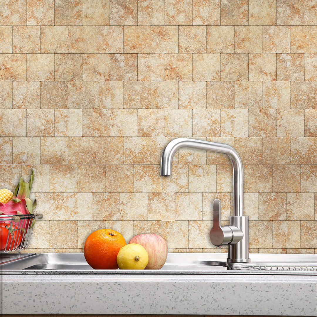 10 sq.ft Earthy Gold PVC Peel And Stick Stone Tile Backsplash