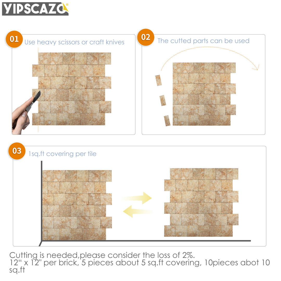 10 sq.ft Earthy Gold PVC Peel And Stick Stone Tile Backsplash