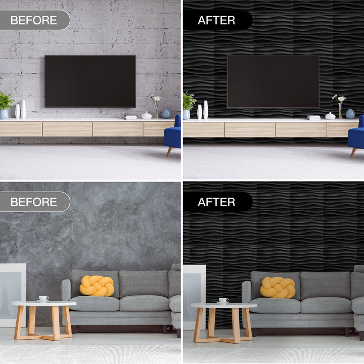 Before and after comparison of using wall panels