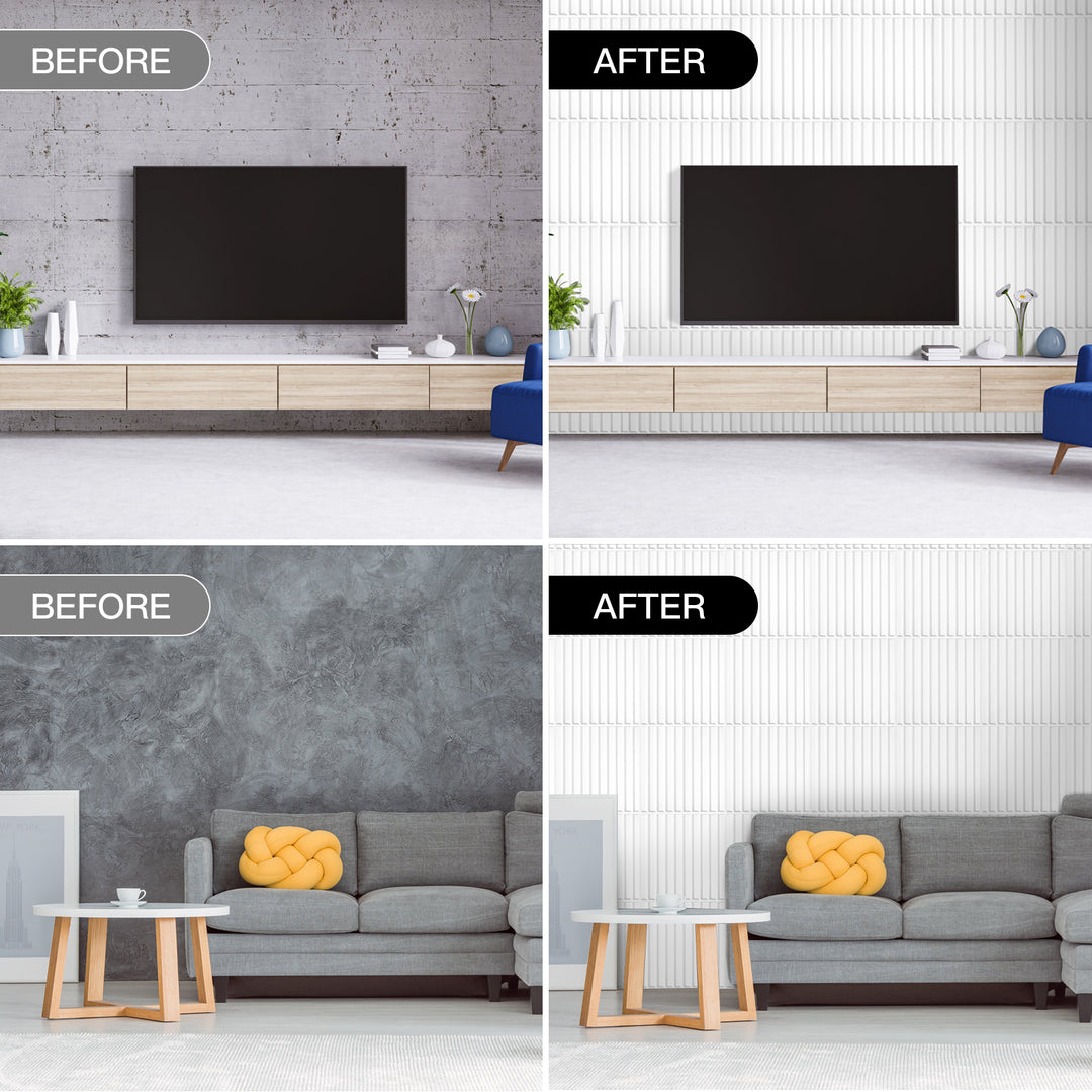 Before and after comparison of using wall panels