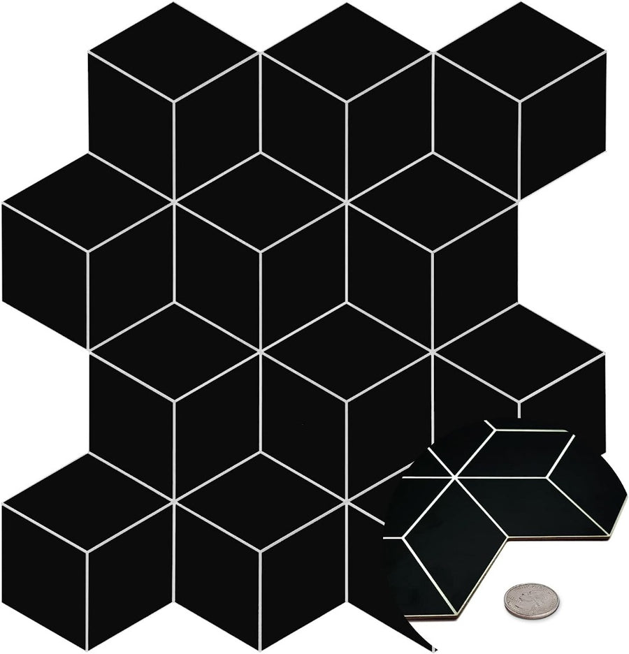 Black 3D Cube Hexagon Tile