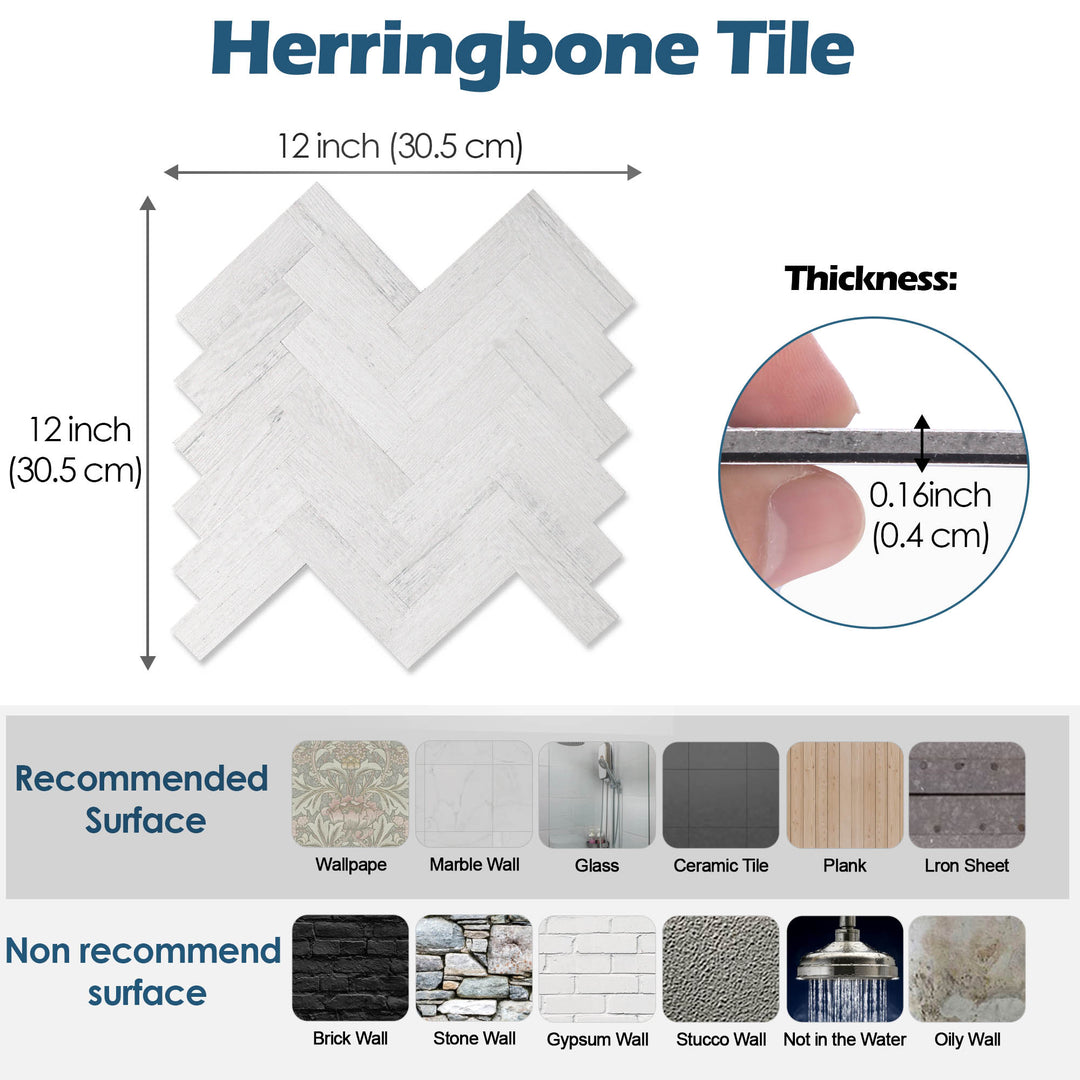 10 sq.ft Grey Wood Herringbone Tile Peel and Stick Wood Backsplash