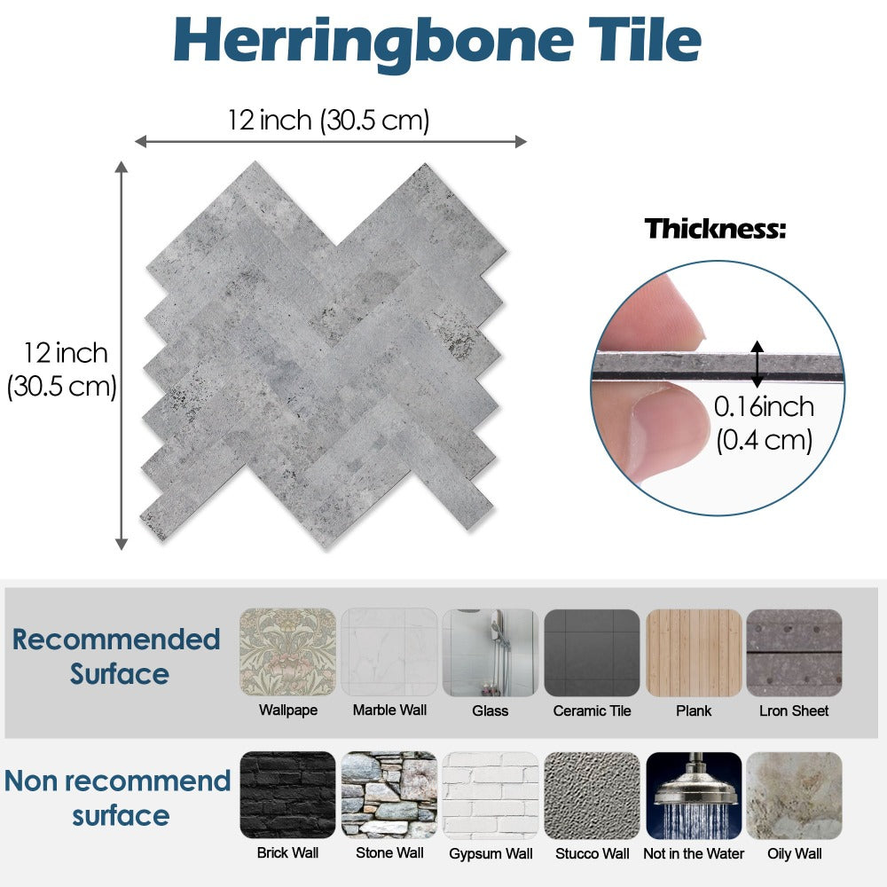 herringbonr tile size