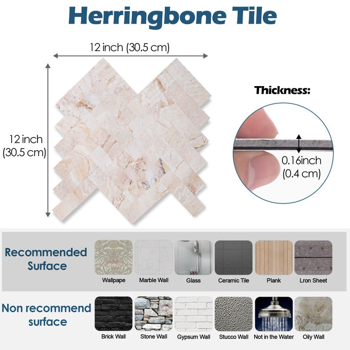 the sizo of herringbone backsplash