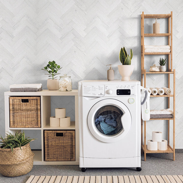 10 sq.ft Grey Wood Herringbone Tile Peel and Stick Wood Backsplash