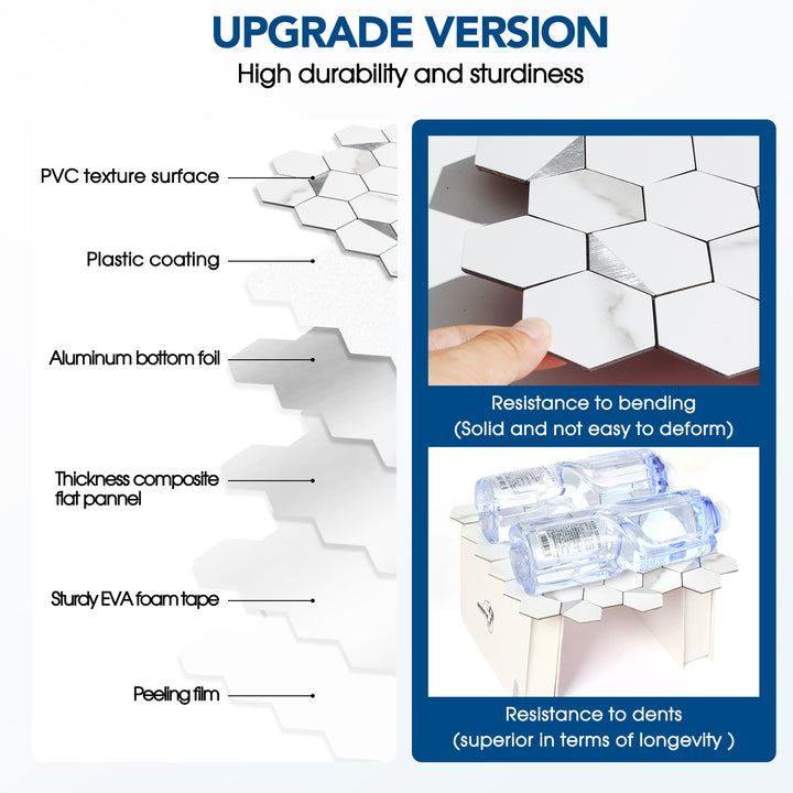 12" x 12" Hexagon Peel and Stick Backsplash Tile Marble White Mixed Silver
