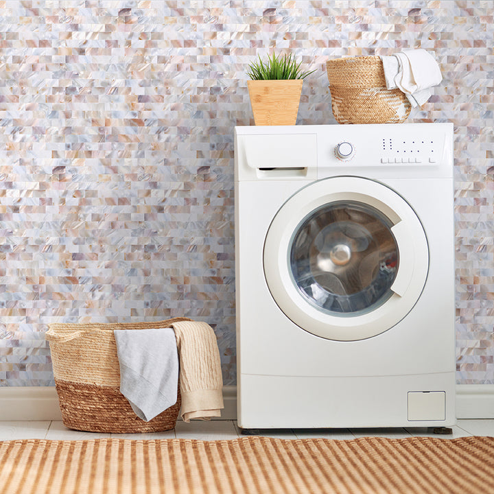 shell mosaic tile stick on laundry room