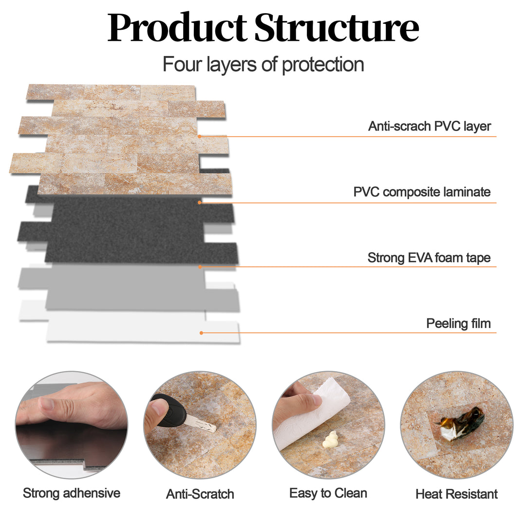 10 sq.ft Tawny Sandstone Peel and Stick Backsplash Subway Tile