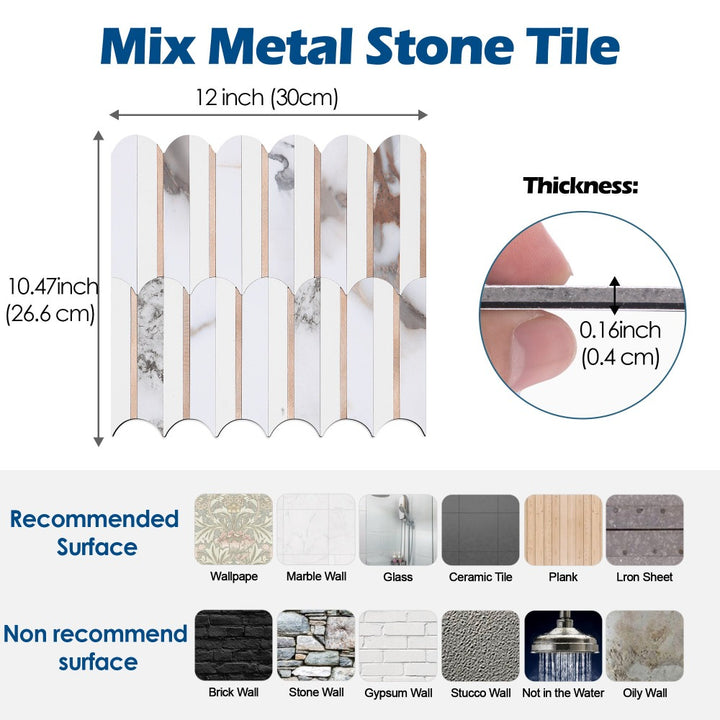 size of mixed metal stone tile