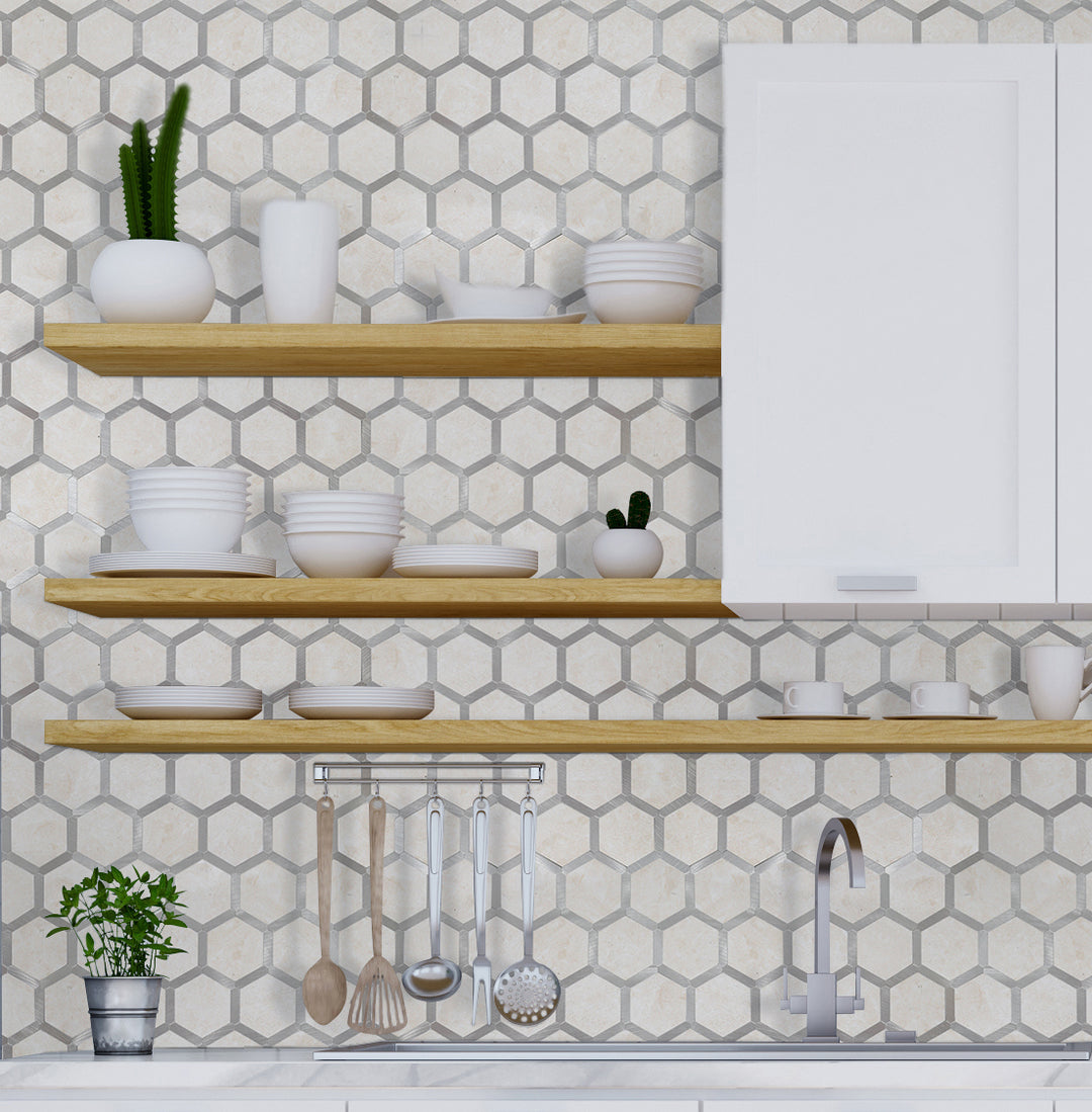 hexagon tile backsplash stick on kitchen