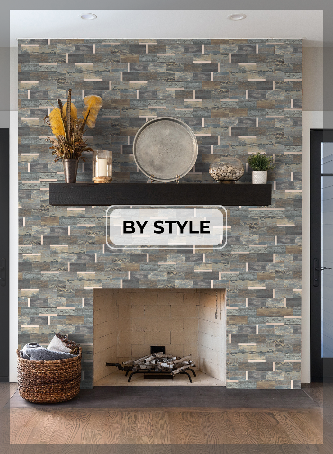 subway tile backsplash stick on fireplace