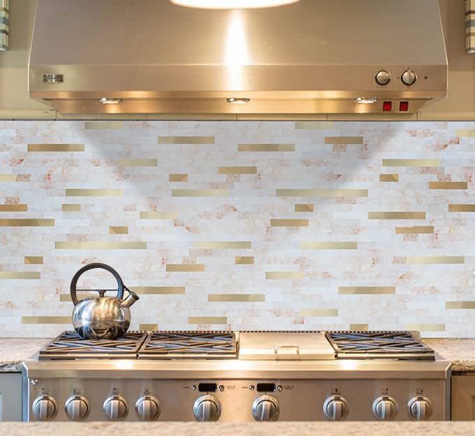 PVC stick on backsplash detail image Linear Blend in Brilliance with Gold