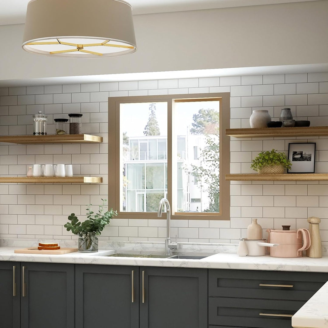 painted subway peel and stick tiles in White with Gray Grout detail image