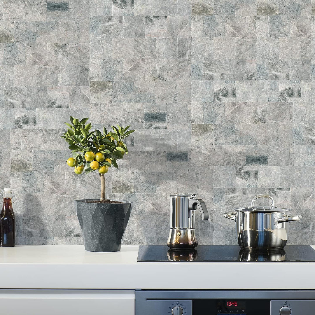 peel and stick wall tiles pvc mosaic in Bluestone lifestyle image