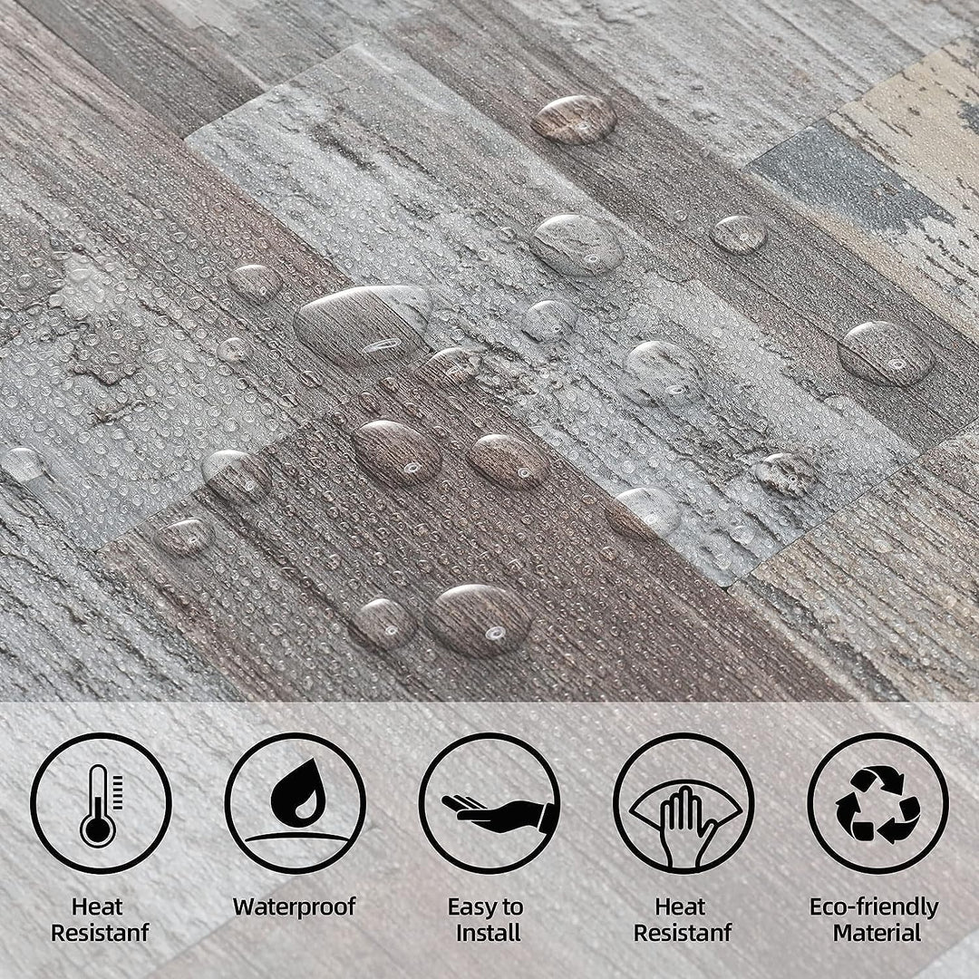 peel and stick tile lifestyle PVC Realistic Distressed Wood Texture Tile in Ecru rustic